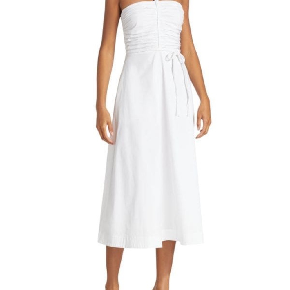 VERONICA BEARD white Tucker Ruched Halter Midi Dress, 4 - Picture 2 of 4
